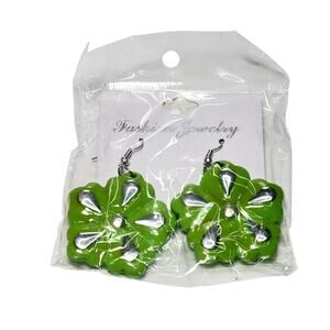 New Green Flower Dangle Fashion Jewelry Floral Earrings 2"